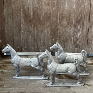 Vintage 1950s Cast Aluminum Horse Statue, metal gate/chain link fence ornament.